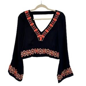 The WallflowerTop Black Embroidered Cropped Goth Boho‎ Whimsigoth Witchcore XS